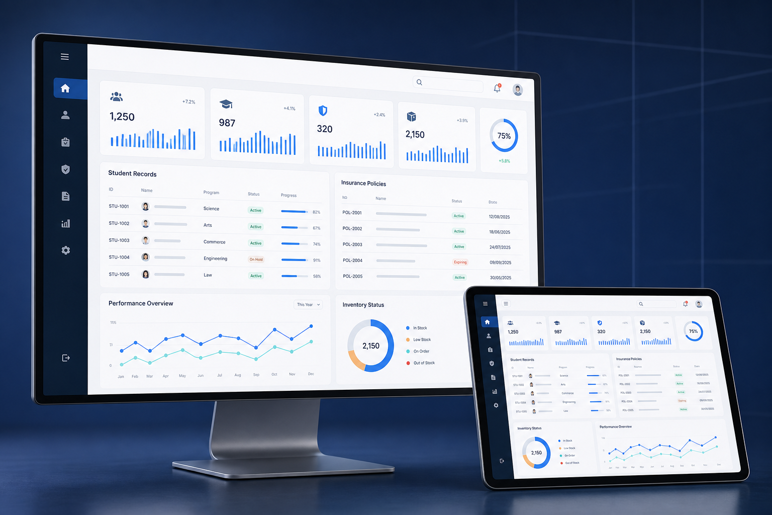 JustSolutions enterprise software suite on desktop and tablet